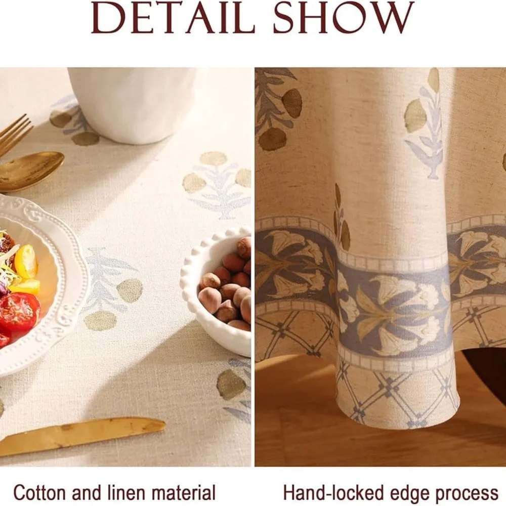 Patdrea Design Beige Tablecloth Round Tables,Rustic Floral Table Cover Cloth67